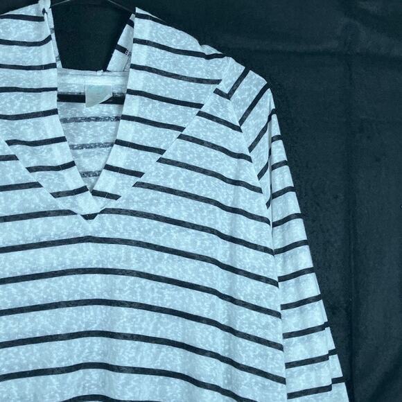 Kona Sol Womens Shirt White Black Sheer Beach Cover Up Drawstring Waist XL - Picture 5 of 12